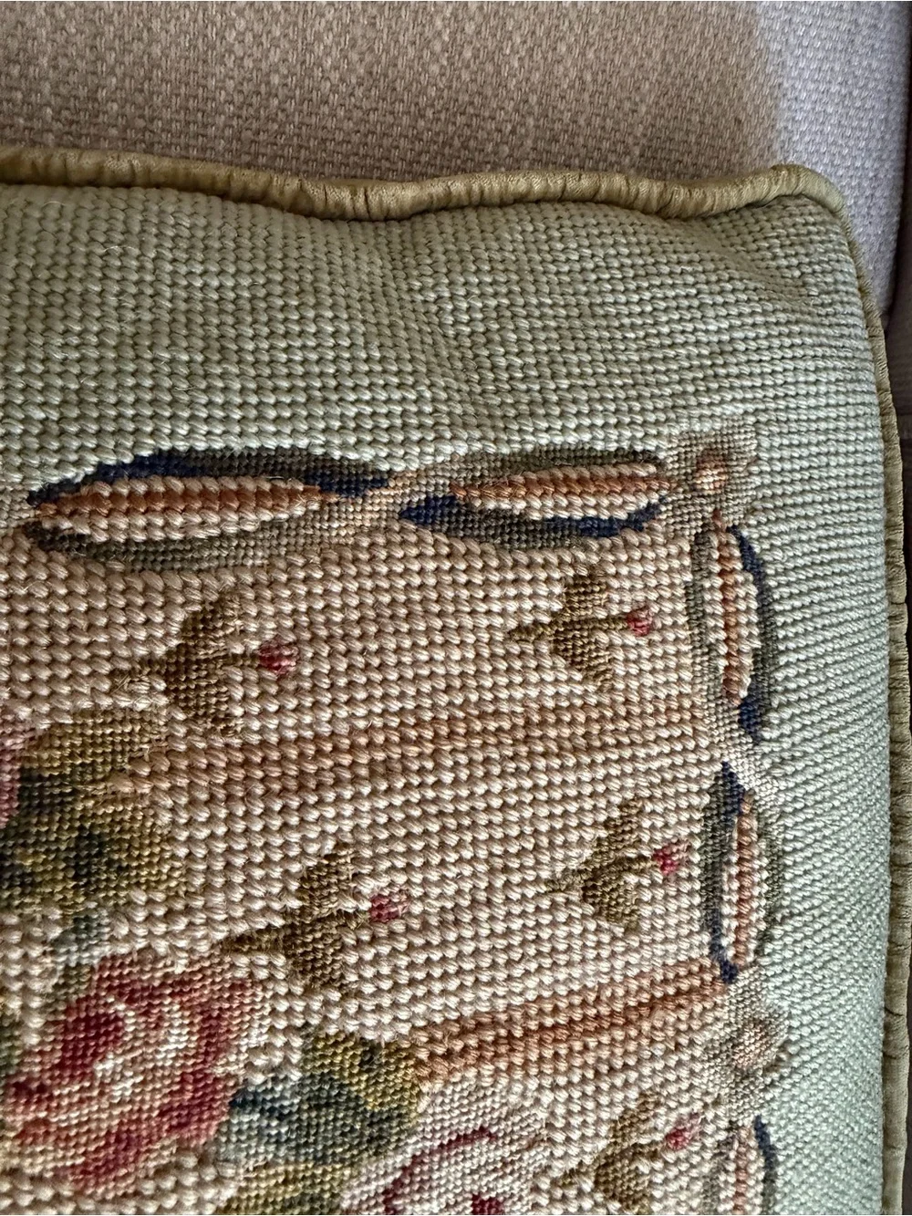 Pair Antique French PILLOW Cushions large needlepoint petitpoint roses